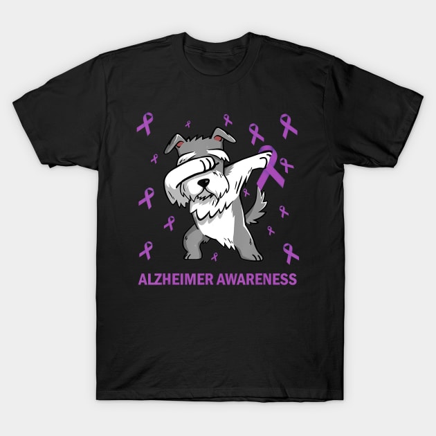 Alzheimer Awareness Dabbing Schnauzer Purple Ribbon Gift T-Shirt by thuylinh8